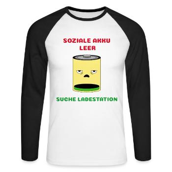 Batterie vide, recherche de la station de charge - T-shirt baseball manches longues Homme - blanc/noir - Devant - Nik (191cm)