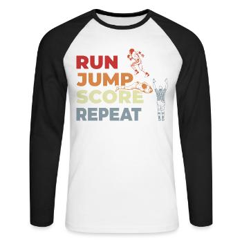 Run, jump, point repeat, - Unisex Long Sleeve Baseball T-Shirt - white/black - Front - Nik (191cm)