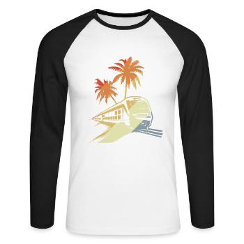 Eisenbahn Porträt - Unisex Baseballshirt langarm - Weiß/Schwarz - Vorne - Nik (191cm)