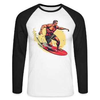 Graphisme Surfer - T-shirt baseball manches longues Homme - blanc/noir - Devant - Nik (191cm)