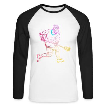 Dessin d’un joueur de crosse - T-shirt baseball manches longues Homme - blanc/noir - Devant - Nik (191cm)