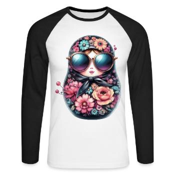 Matrjoschka Sonnenbrille Geschenk - Unisex Baseballshirt langarm - Weiß/Schwarz - Vorne - Nik (191cm)