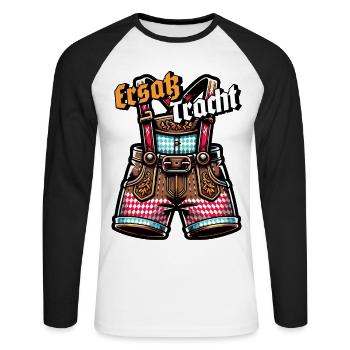 ERSATZ TRACHT LEDERHOSN - Unisex Baseballshirt langarm - Weiß/Schwarz - Vorne - Nik (191cm)