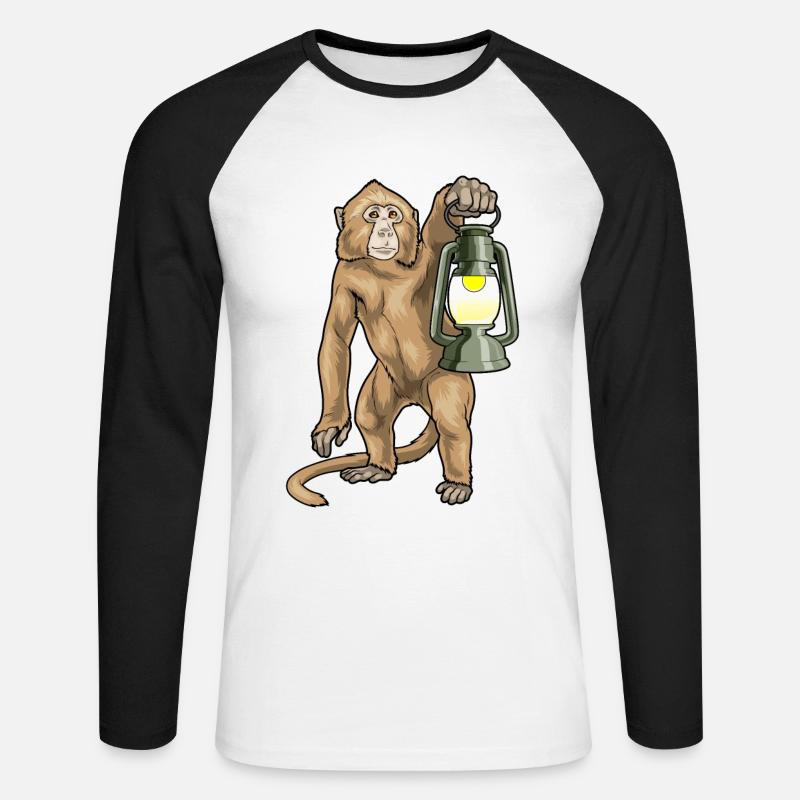 Affe Laterne - Unisex Baseballshirt langarm - Weiß/Schwarz