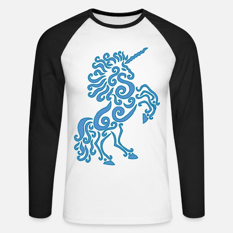 Blaues Einhorn Pferd - Unisex Baseballshirt langarm - Weiß/Schwarz
