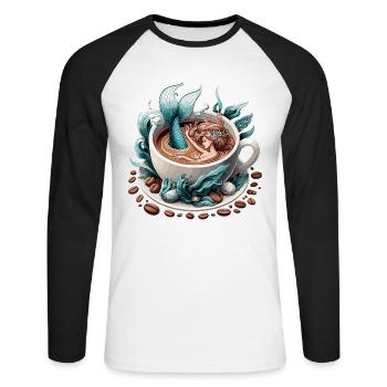 Sirène Sirène Bain dans le Café Cadeau - T-shirt baseball manches longues Homme - blanc/noir - Devant - Nik (191cm)