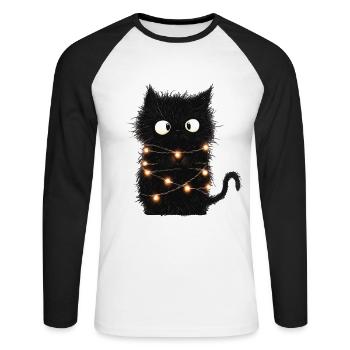 Lustige Lichterkette Katze Weihnachtsbaum Geschenk - Unisex Baseballshirt langarm - Weiß/Schwarz - Vorne - Nik (191cm)