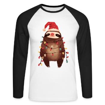 Funny Sloth Fairy Lights Christmas Tree - Unisex Long Sleeve Baseball T-Shirt - white/black - Front - Nik (191cm)
