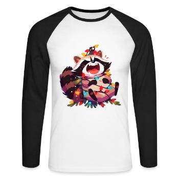 Drôle de raton laveur Noël guirlandes lumineuses - T-shirt baseball manches longues Homme - blanc/noir - Devant - Nik (191cm)