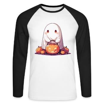 Ghost Ghost Pumpkin Lantern Halloween Gift - Unisex Long Sleeve Baseball T-Shirt - white/black - Front - Nik (191cm)