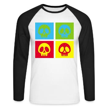Pop art manga skull - Unisex Long Sleeve Baseball T-Shirt - white/black - Front - Nik (191cm)