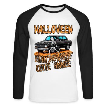 Halloween Était Dingue Cette Année - T-shirt baseball manches longues Homme - blanc/noir - Devant - Nik (191cm)
