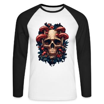 Skull Mushrooms Skull Grunge Cottagecore - Unisex Long Sleeve Baseball T-Shirt - white/black - Front - Nik (191cm)