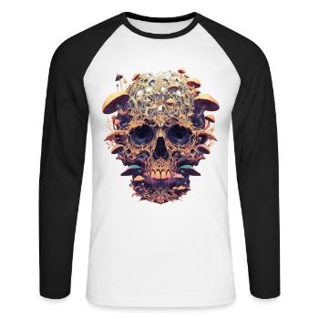 Cottagecore Skull Mushrooms Skull Grunge - Unisex Long Sleeve Baseball T-Shirt - white/black - Front - Nik (191cm)