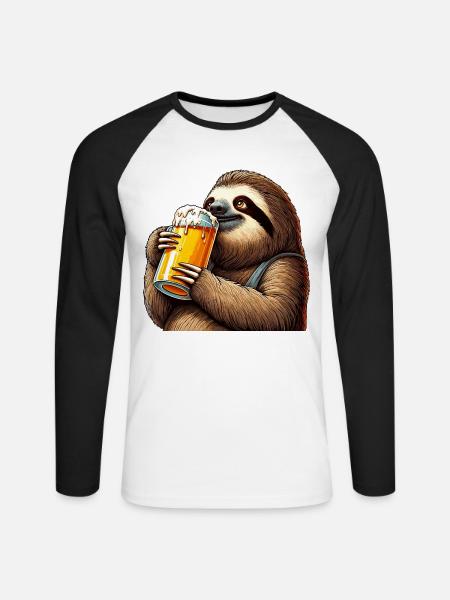 Bier Faultier Genuss Geschenk - Unisex Baseballshirt langarm - Weiß/Schwarz