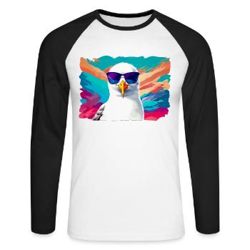 Mouette drôle avec des lunettes de soleil - T-shirt baseball manches longues Homme - blanc/noir - Devant - Nik (191cm)