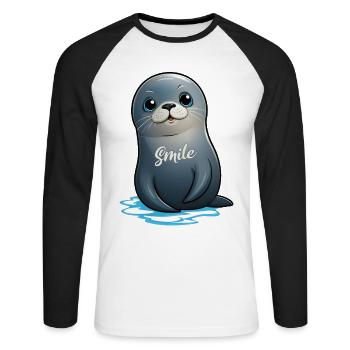 Phoque mignon - T-shirt baseball manches longues Homme - blanc/noir - Devant - Nik (191cm)
