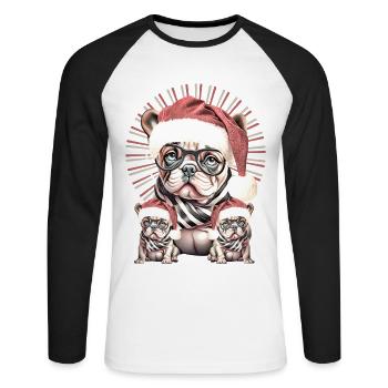 Weihnachtsbulldog mit Brille - Unisex Baseballshirt langarm - Weiß/Schwarz - Vorne - Nik (191cm)