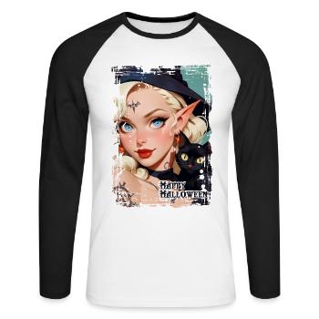Joyeux halloween - T-shirt baseball manches longues Homme - blanc/noir - Devant - Nik (191cm)