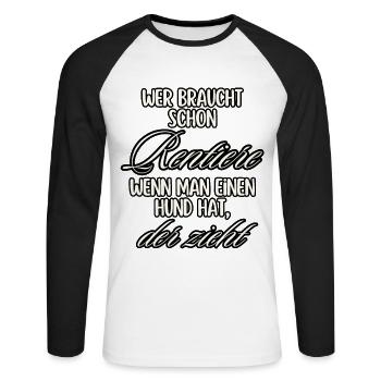 Hund zieht Rentiere Textdesign - Unisex Baseballshirt langarm - Weiß/Schwarz - Vorne - Nik (191cm)