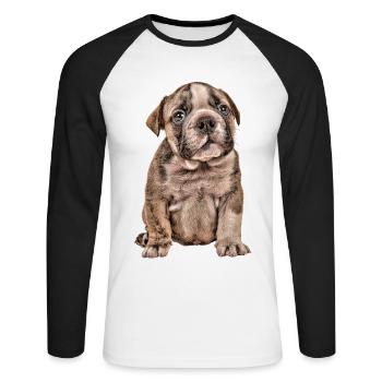Look chiot câlin - portrait de chien - T-shirt baseball manches longues Homme - blanc/noir - Devant - Nik (191cm)