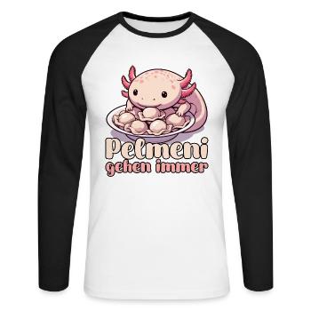 Axolotl Pelmeni gehen immer Geschenk - Unisex Baseballshirt langarm - Weiß/Schwarz - Vorne - Nik (191cm)