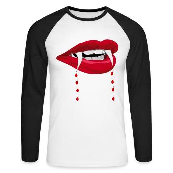 Halloween Dracula Vampire Blood Teeth Costume T-Shirt - Unisex Long Sleeve Baseball T-Shirt - white/black - Front - Nik (191cm)