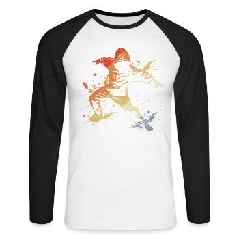 Breakdancer Vintage Look - Unisex Baseballshirt langarm - Weiß/Schwarz - Vorne - Nik (191cm)