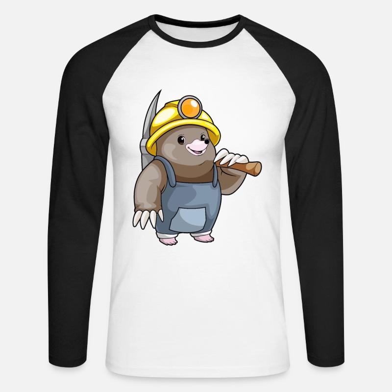 Mole Miner Pickaxe Mining - Unisex Long Sleeve Baseball T-Shirt - white/black