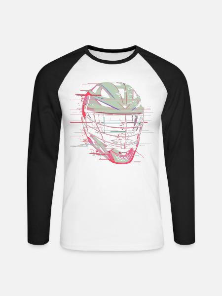 Lacrosse Helmet Graphic - Unisex Long Sleeve Baseball T-Shirt - white/black