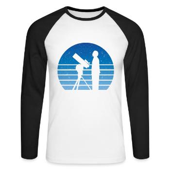Astronome télescope rétro Vintage Outer Space étoiles - T-shirt baseball manches longues Homme - blanc/noir - Devant - Nik (191cm)