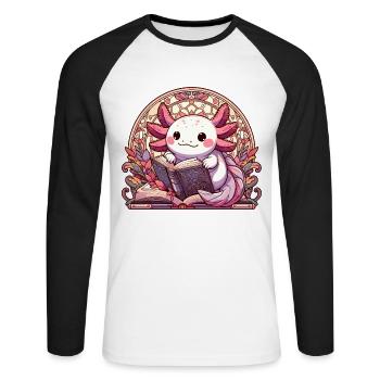 Axolotl Livre Livres Lecture Cadeau - T-shirt baseball manches longues Homme - blanc/noir - Devant - Nik (191cm)