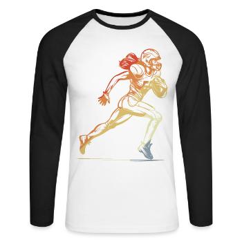 American Football Frau - Unisex Baseballshirt langarm - Weiß/Schwarz - Vorne - Nik (191cm)