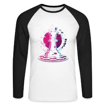 Chess piece steampunk look - Unisex Long Sleeve Baseball T-Shirt - white/black - Front - Nik (191cm)