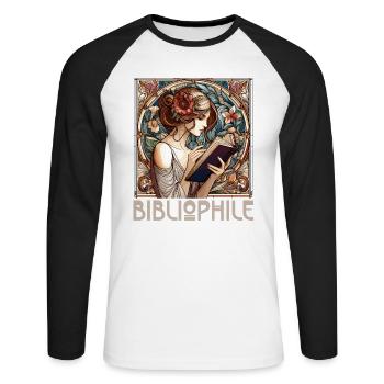 Bibliophile Frau Buch Bücher Lesen Geschenk - Unisex Baseballshirt langarm - Weiß/Schwarz - Vorne - Nik (191cm)
