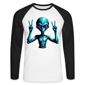 Futuristic Alien Peace Sign Illustration - Unisex Long Sleeve Baseball T-Shirt - white/black - Front - Nik (191cm)