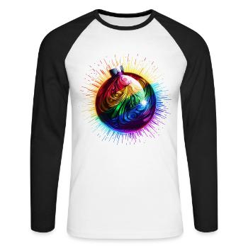 Rainbow Christmas Ball LGBTQ Christmas - Unisex Long Sleeve Baseball T-Shirt - white/black - Front - Nik (191cm)