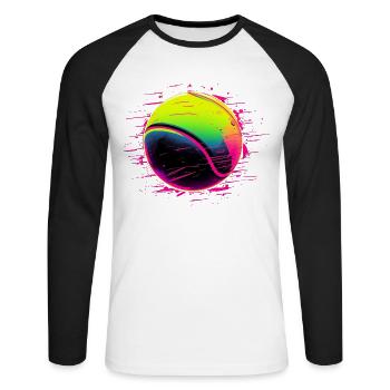 Balle de tennis style synthwave - T-shirt baseball manches longues Homme - blanc/noir - Devant - Nik (191cm)