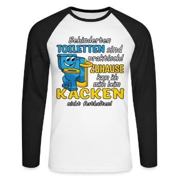Behinderten Toilette - Unisex Baseballshirt langarm - Weiß/Schwarz - Vorne - Nik (191cm)