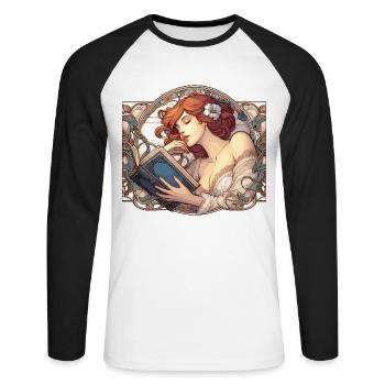 Art Nouveau Woman Book Books Reading Gift - Unisex Long Sleeve Baseball T-Shirt - white/black - Front - Nik (191cm)