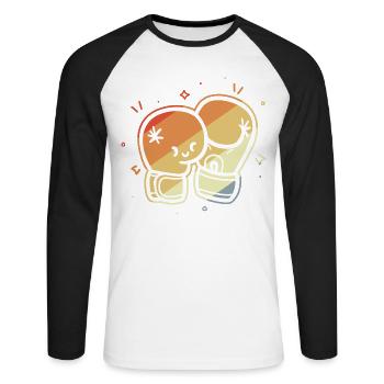 Vintage Boxhandschuhe Comic - Unisex Baseballshirt langarm - Weiß/Schwarz - Vorne - Nik (191cm)