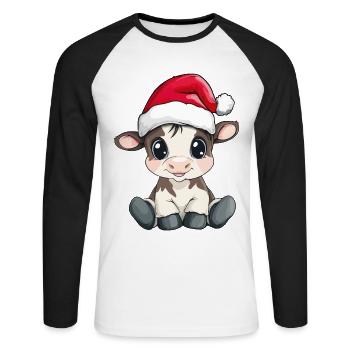 Cow Christmas Cute Cute Xmas Christmassy - Unisex Long Sleeve Baseball T-Shirt - white/black - Front - Nik (191cm)