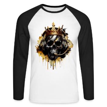 Skull Golden Gaming Skull with Crown - Unisex Long Sleeve Baseball T-Shirt - white/black - Front - Nik (191cm)