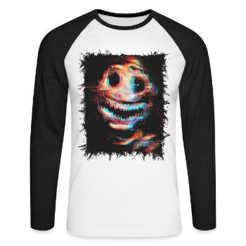 Visage effrayant Analogique Horreur Glitch Cybergoth Graphismes - T-shirt baseball manches longues Homme - blanc/noir - Devant - Nik (191cm)