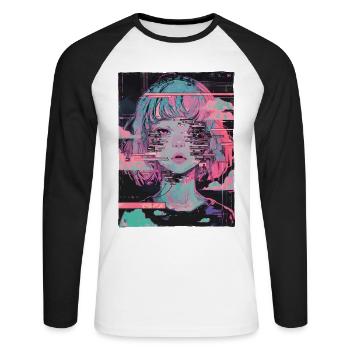 Anime Fille Vaporwave Pastel Goth Glitch Graphique - T-shirt baseball manches longues Homme - blanc/noir - Devant - Nik (191cm)