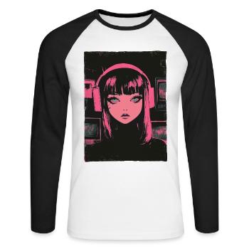 Anime Fille Graphique Pastel Goth Dystopique Grunge - T-shirt baseball manches longues Homme - blanc/noir - Devant - Nik (191cm)