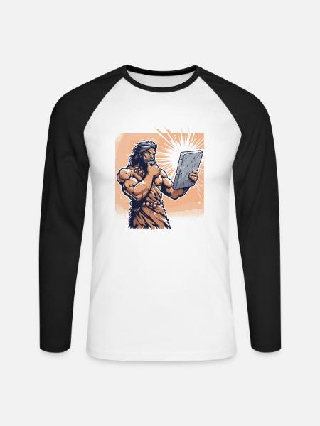 Ideenfindung Idee Höhlenmensch Steintafel Geschenk - Unisex Baseballshirt langarm - Weiß/Schwarz