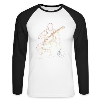 Dessin au trait du joueur de banjo - T-shirt baseball manches longues Homme - blanc/noir - Devant - Nik (191cm)