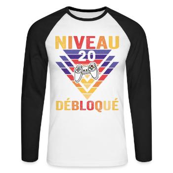 Level 20 Freigeschaltet Geschenk 20 Jahre Gamer Geek Lustig - Unisex Baseballshirt langarm - Weiß/Schwarz - Vorne - Nik (191cm)