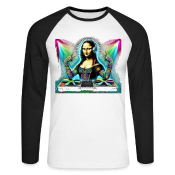 DJ Mona Lisa – Funky Renaissance Party Design - Unisex Baseballshirt langarm - Weiß/Schwarz - Vorne - Nik (191cm)